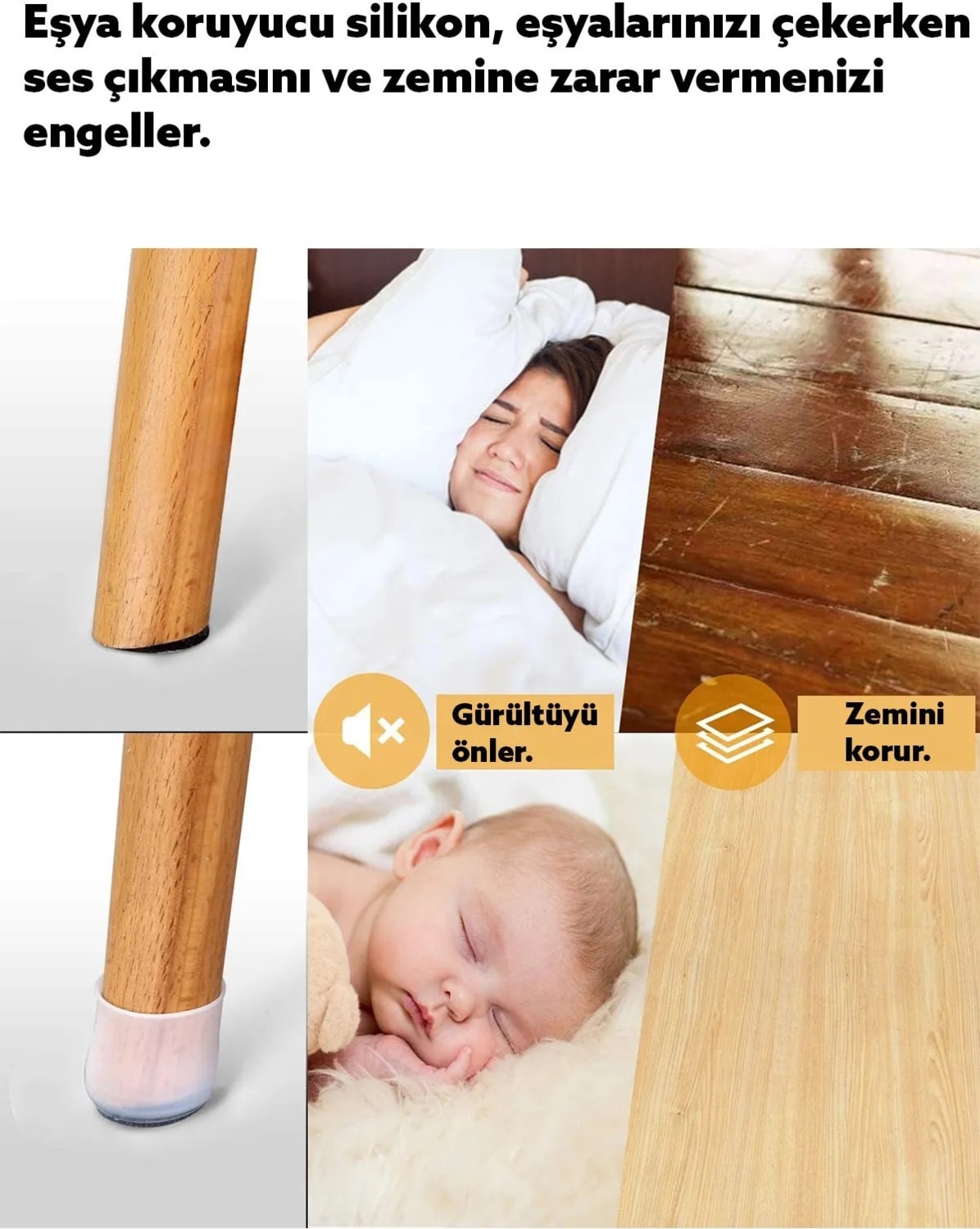 8’li Silikon Masa Sandalye Ayak Koruyucu - Parke & Seramik Çizilmez, Kaymaz Koruma Aparatı