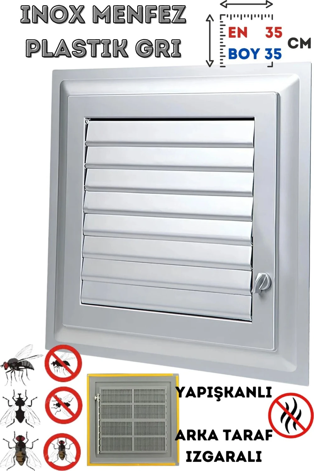 Havalandırma Menfezi Banyo Wc Tuvalet Menfez Plastik Panjur Gri 35X35 cm