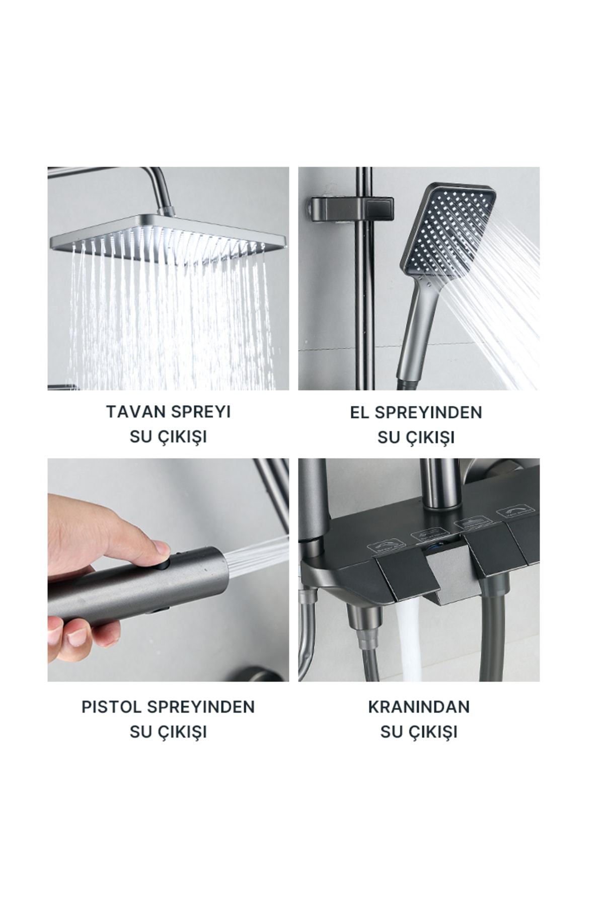 Piano 5 Fonksiyonlu Kendinden Banyo Bataryalı Dijital Akıllı Robot Duş Seti Tepe Duş Seti