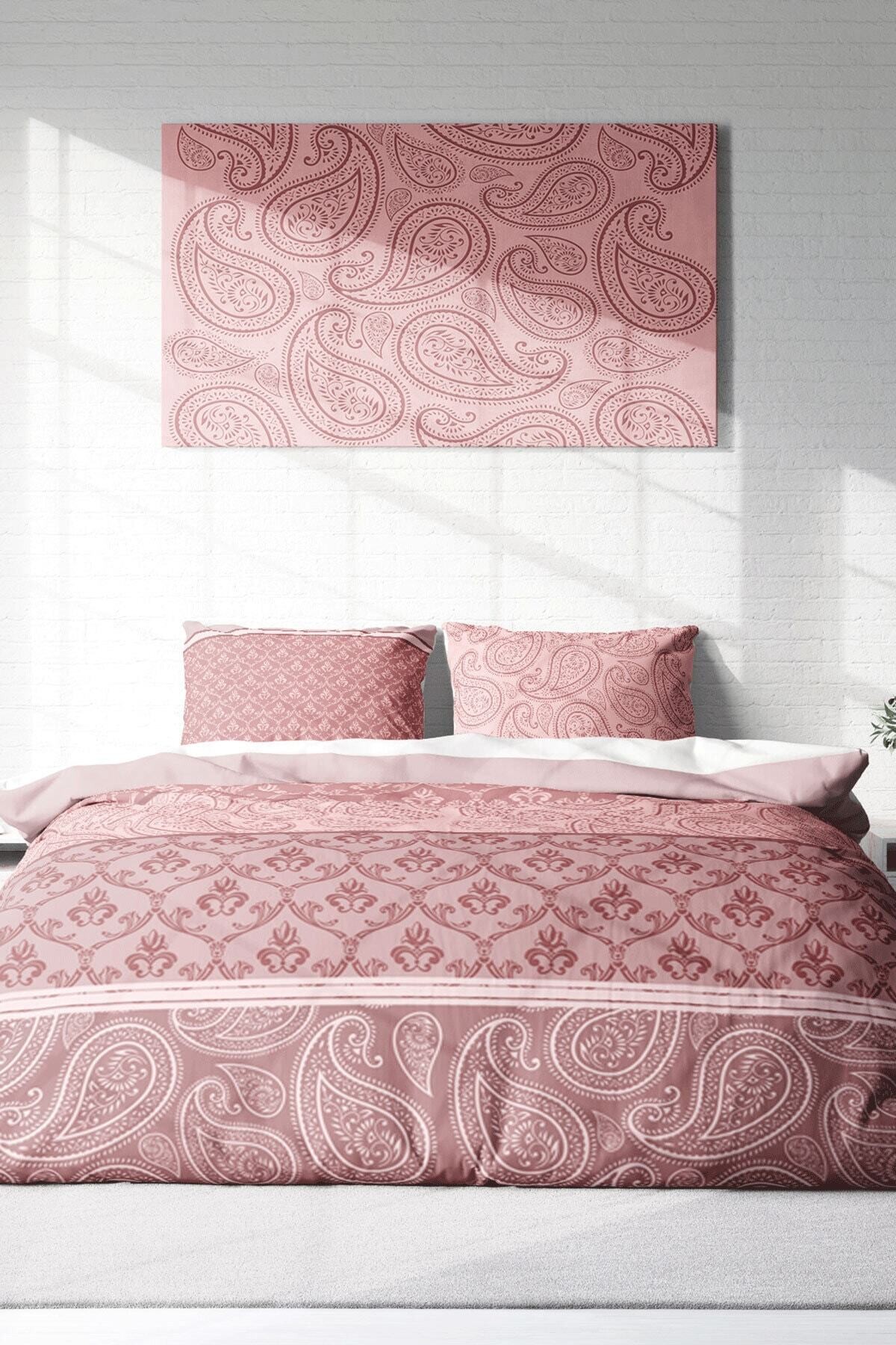 Kıng Sıze Pink Simurg 3d Pamuk Saten Çift Kişilik Nevresim Takımı 220x240cm