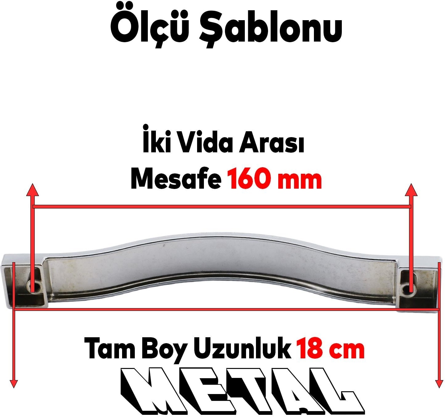 Akasya Metal Mobilya Mutfak Dolabı Çekmece Kapı Dolap Kapak Kulpu Kulbu Krom 160 mm Kulp