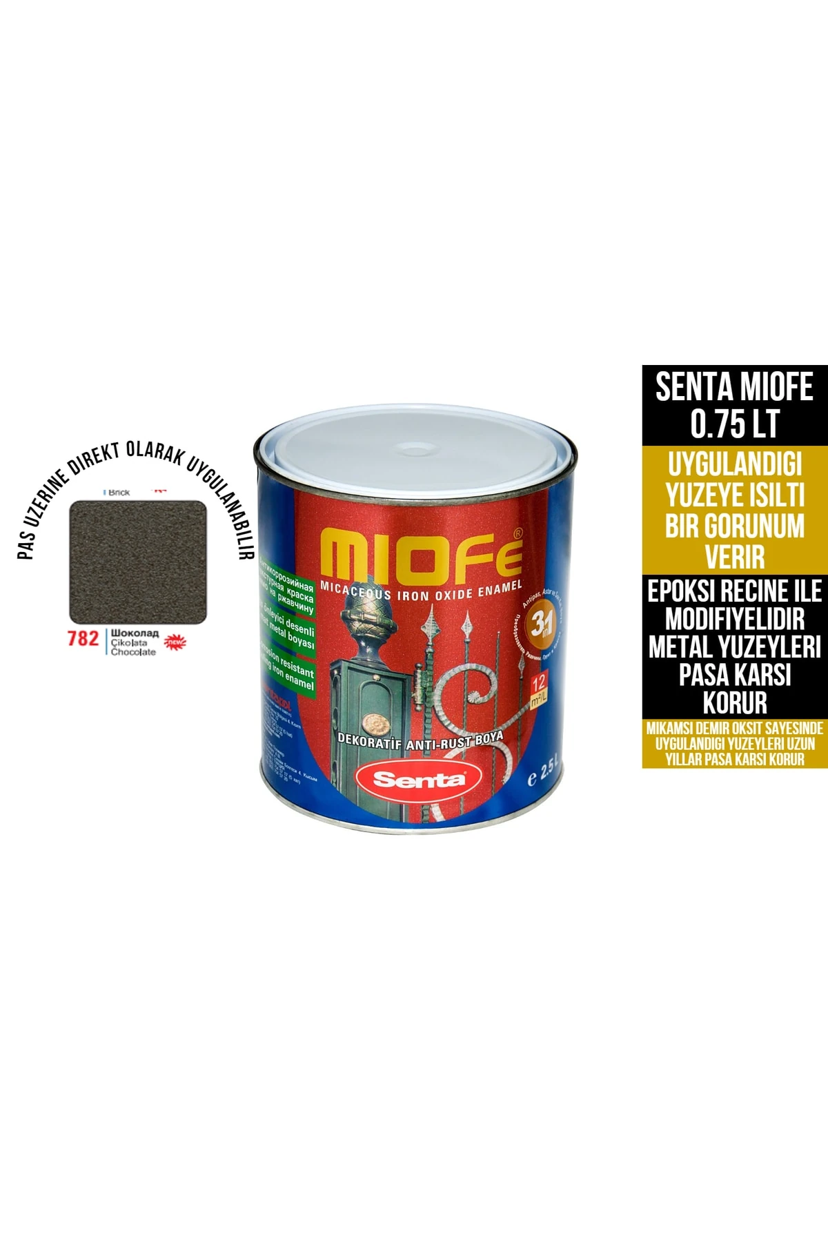 Senta Mıofe-pas Üzeri Direkt Kullanılan Dekoratif Italyan Tarz Epoxy Modıfıye Metal Boyası - 0.75 Lt