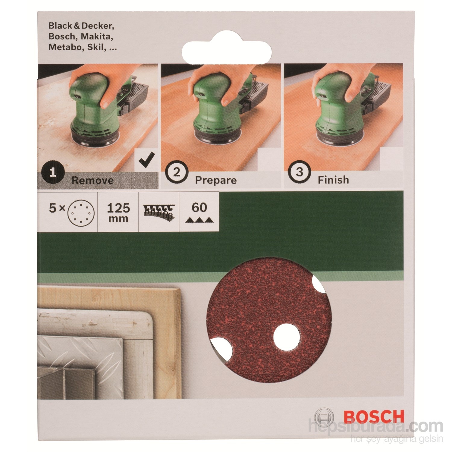 BOSCH - Eksantirik Zımpara Kağıdı 5'Li, 125 Mm 60 Kum 8 Delik