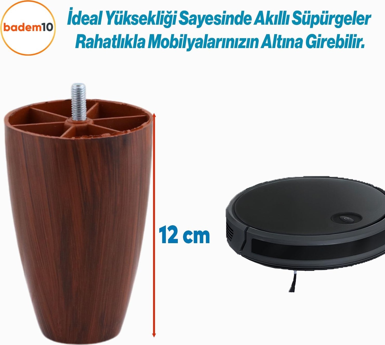 4 Adet Vidalı Oval 12 Cm (CEVİZ) Plastik Mobilya Yükseltici Yükseltme Koltuk Kanepe Baza Ayağı Ayakları