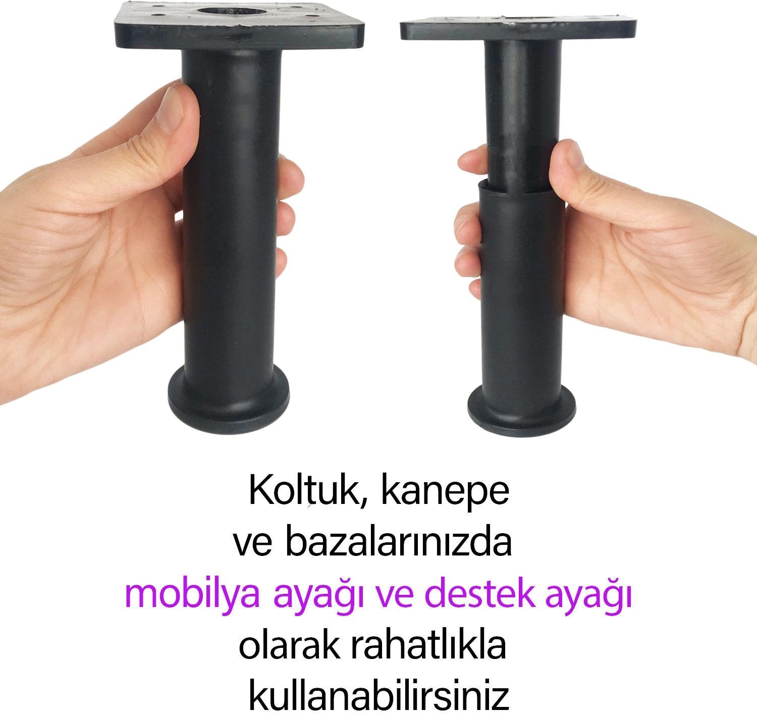 Modül Ayarlanabilir Destek Ayağı 15 x 23 cm Siyah Ayak Mobilya Kanepe Baza Koltuk Ünite Ayakları