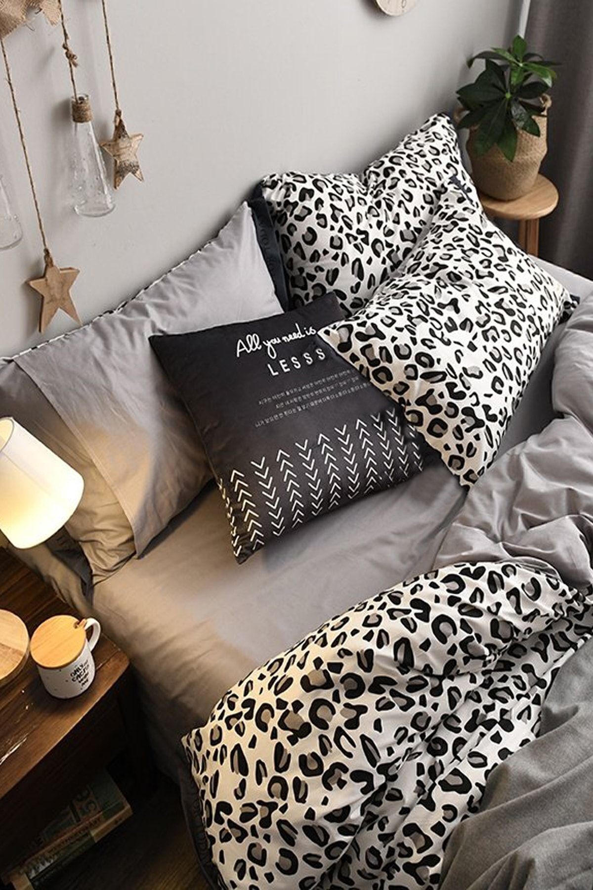 Lastikli Çarşaflı Nevresim Takımı Çift Kişilik Leopar Premium Cotton 64s