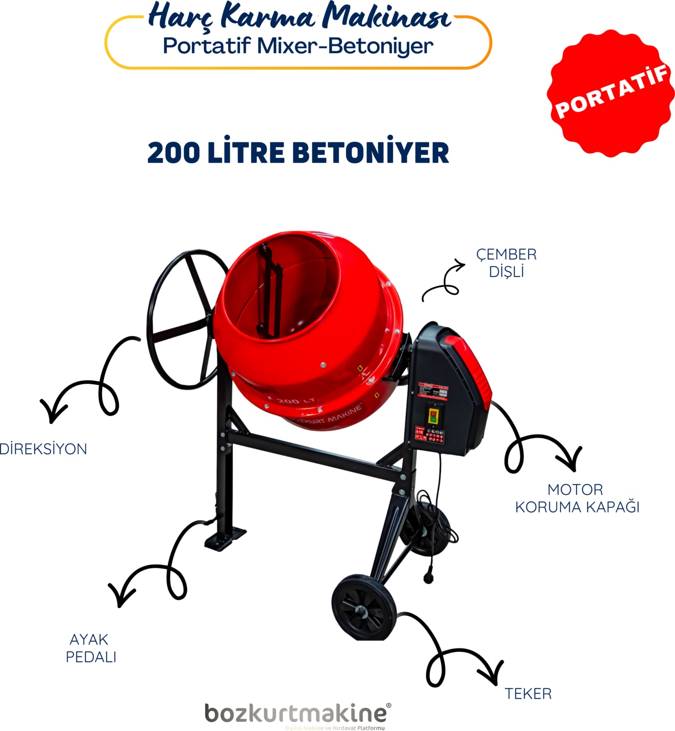200 Litre Harç Karma Makinası (Betoniyer)