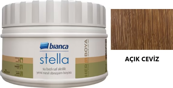 BİANCA  Stella Su Bazlı Saf Akrilik Ahşap Boyası 250 ml Açık Ceviz