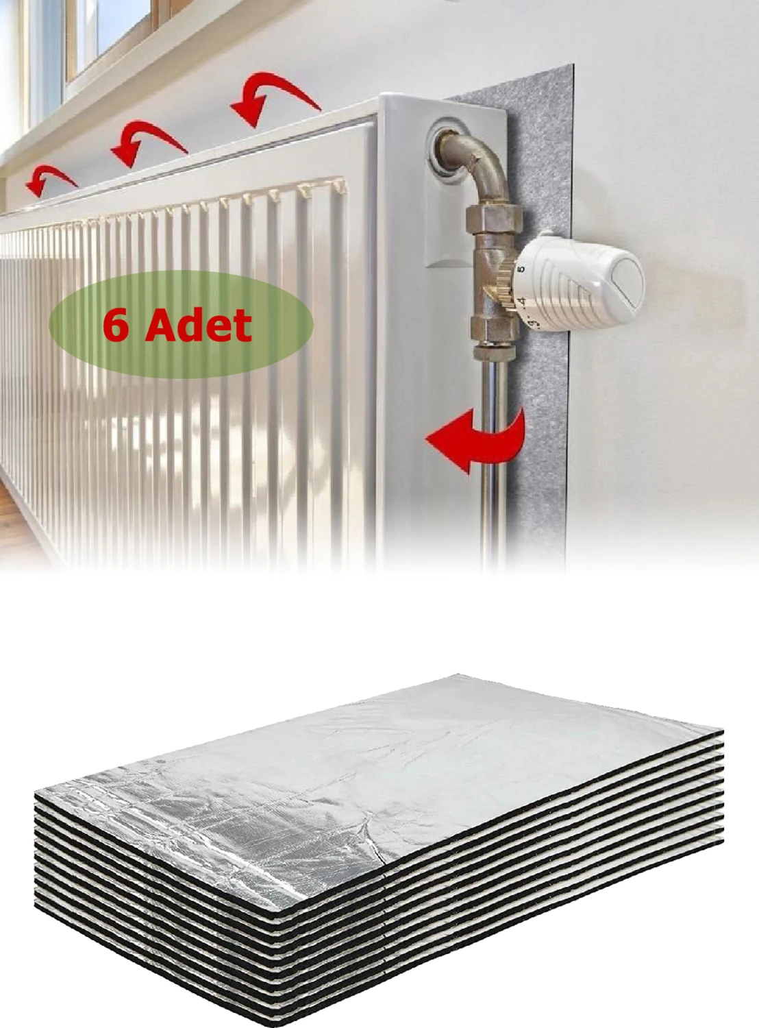 6 Adet Kalorifer Petek Arkası Isı Yalıtım Levhası Radyatör Arkalığı İzolasyon Plakası Yansıtıcı