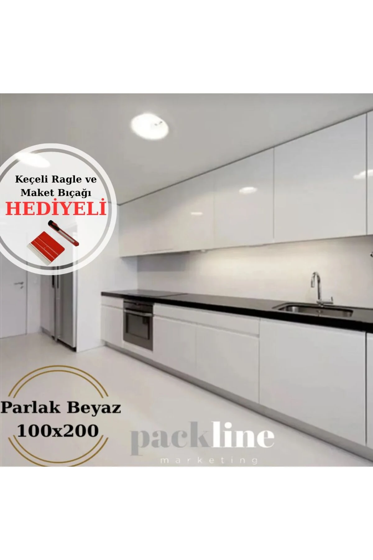 Parlak Beyaz Dolap Kaplama Folyosu Ragle Ve Maket Bıçağı Hediyeli 100cmx2m