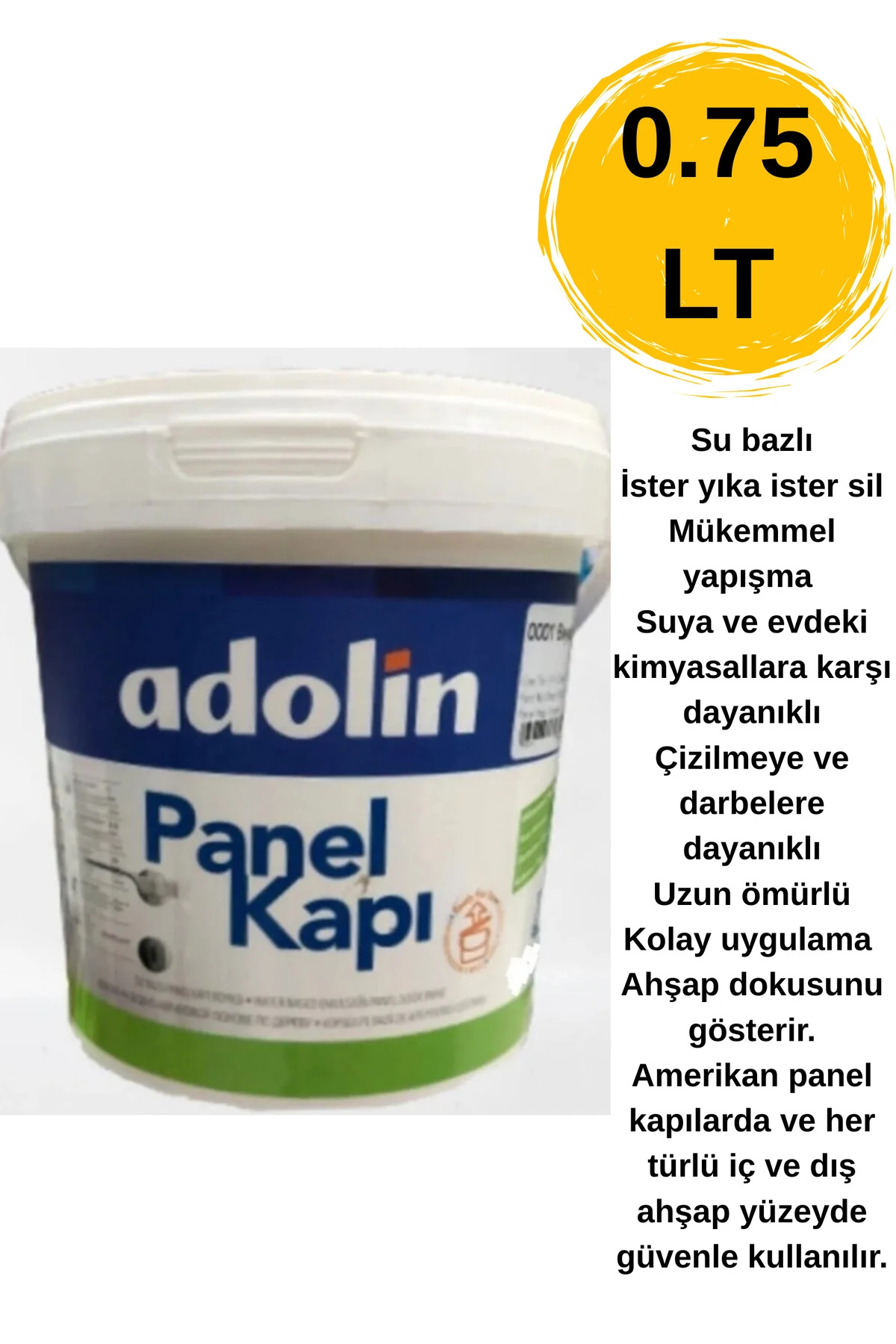 Adolin Beyaz Su Bazlı Kokusuz Amerikan Panel Kapı Boyası 0.75 LT(Amerikan Panel Kapılar için Özel)