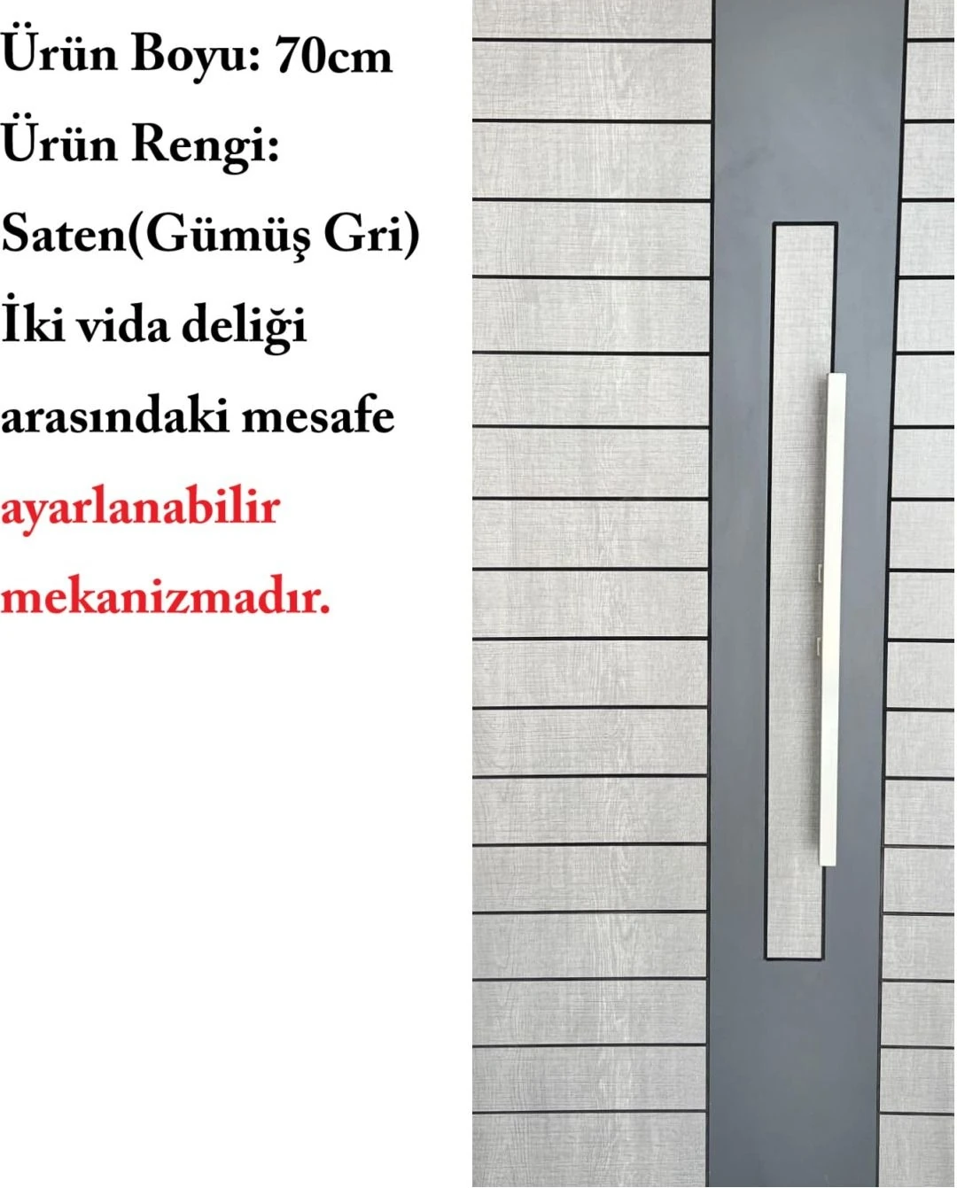 Saten Renk Çelik Kapı Çekme Tutamağı Kare Model 70CM
