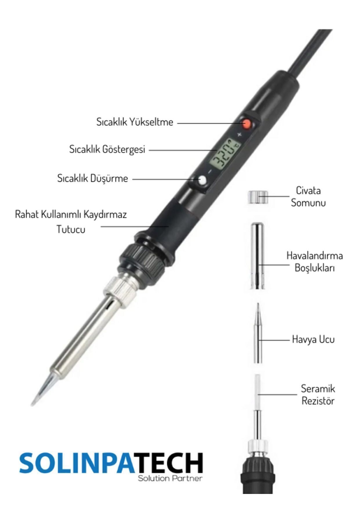 80w Lcd Isı Ayarlı Profesyonel Kalem Havya Ve 5 Kaliteli Yedek Uç Seti Hassas Lehimleme Çözümü