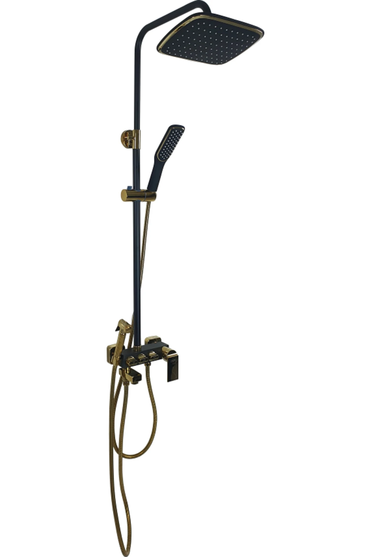 Pure Metro Şataflı Siyah Gold Banyo Armatür / Duş Takımi Mbg-2021