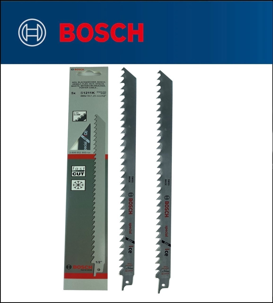 BOSCH - Tilki Kuyruğu Bıçağı S 1211 K - Buz ve Kemik Kesme 2 608 652 900 2'li Paket