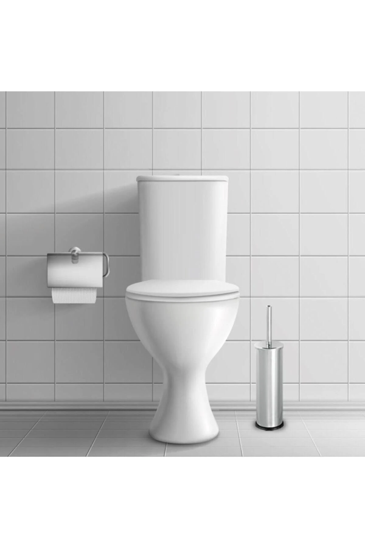 3 Litre Paslanmaz 2'li Banyo Seti Pedallı Çöp Kovası Wc Klozet Tuvalet Fırça Seti Banyo Çöp Kovası