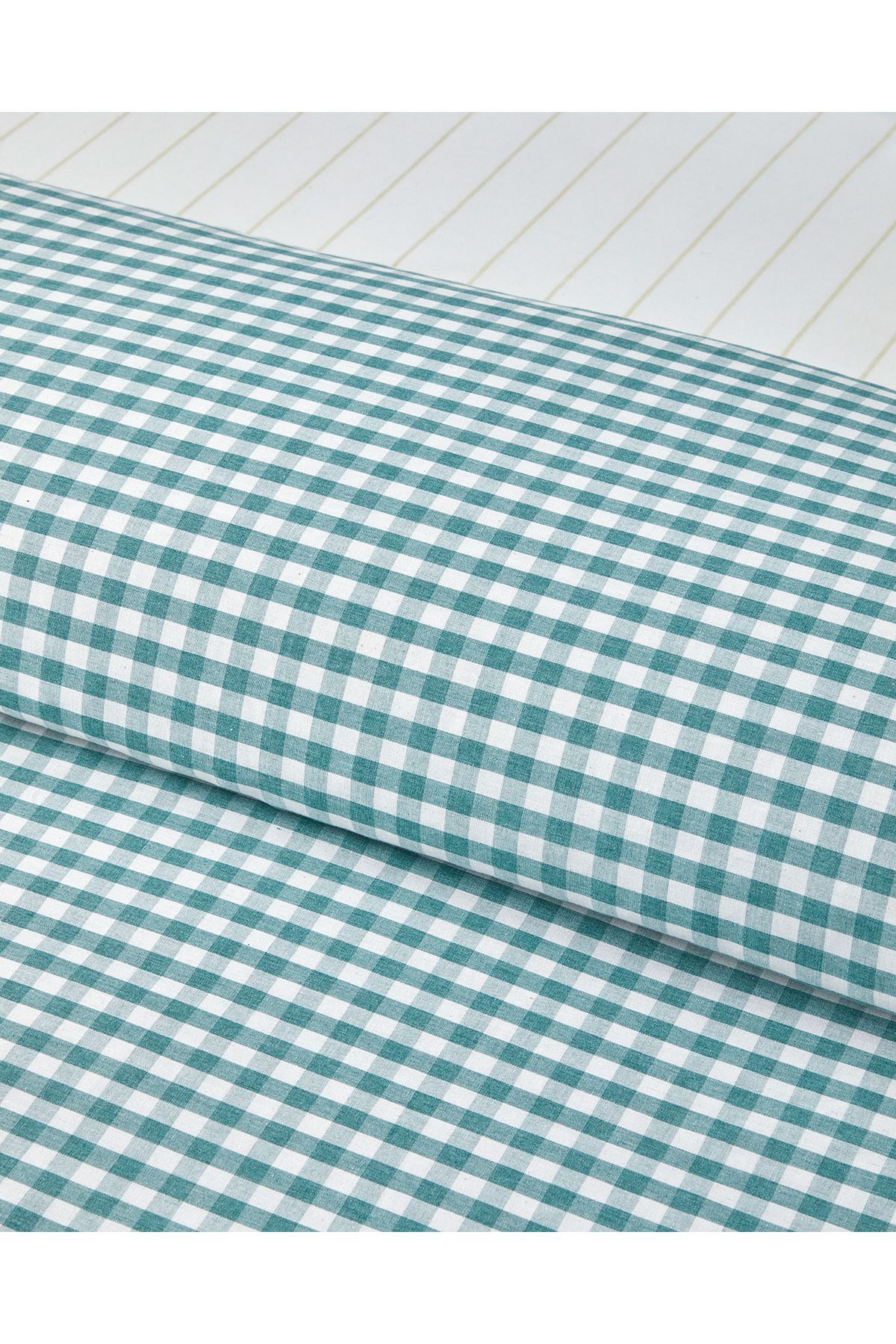 Clouded Grid İpliği Boyalı Çift Kişilik Nevresim Takımı 200x220 cm Koyu Yeşil
