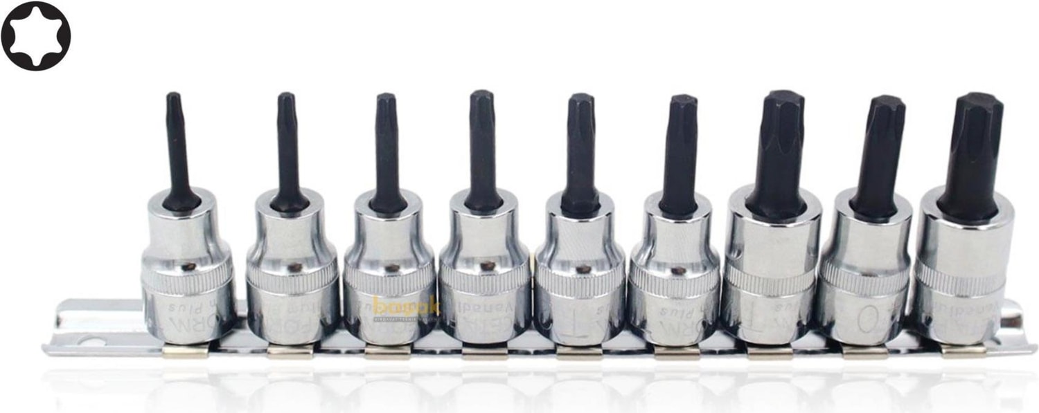 T10 - T50 3/8" 9 Parça Raylı Torx Uçlu Lokma Takımı C18S-RT09