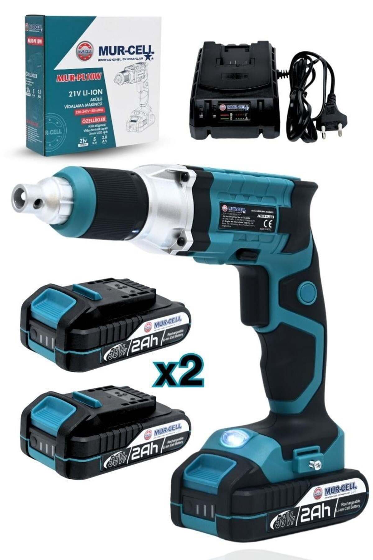 Mur-pl10w-mavi 21v 2.0ah Profesyonel Çift Batarya Şarjlı Alçıpan Vidalama