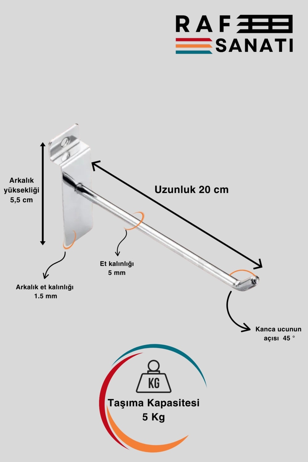 25 Adet Kanallı Pano Kancası 20 cm - Askı Kanca Raf Askısı Raf Aksesuar Tel Askı Raf Kancası