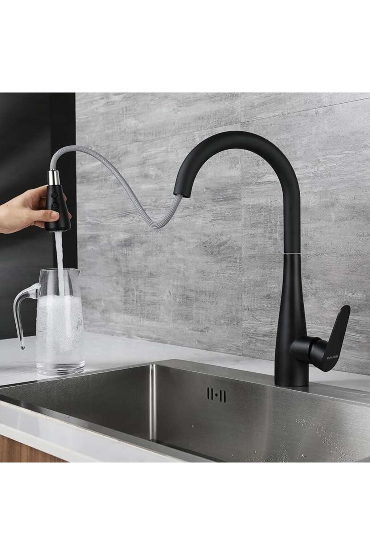Spiralli Eviye Bataryası Pull Down 3 Fonksiyonlu Siyah KTE125-B