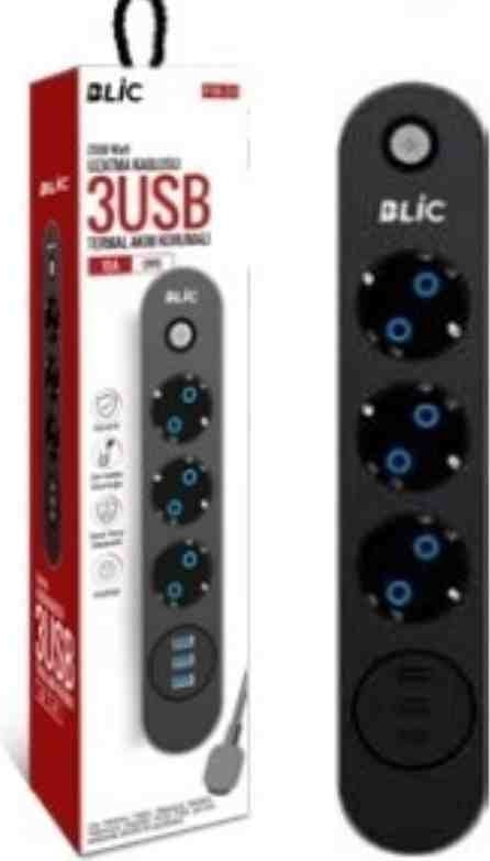 Ftr-01 3 Priz / 3 USB Girişli Termal Akım Korumalı Priz