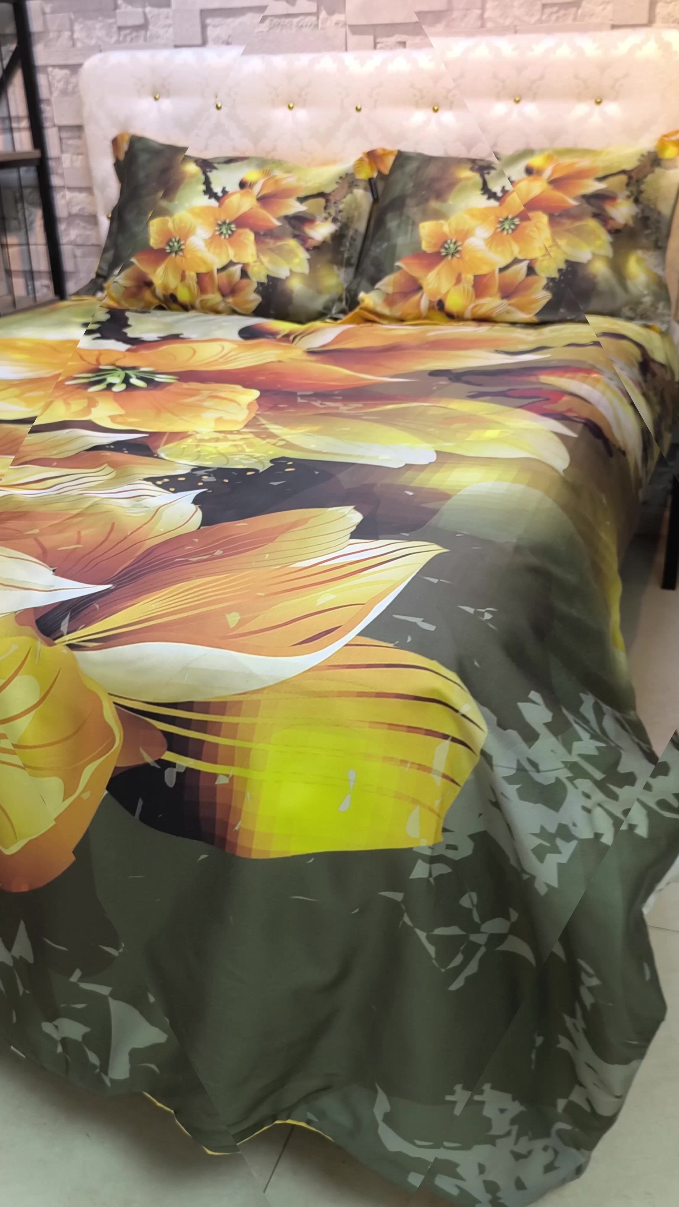 Nevresim Takımı %100 Doğal Pamuk Çift Kişilik 3d Digital Yellow Flowers