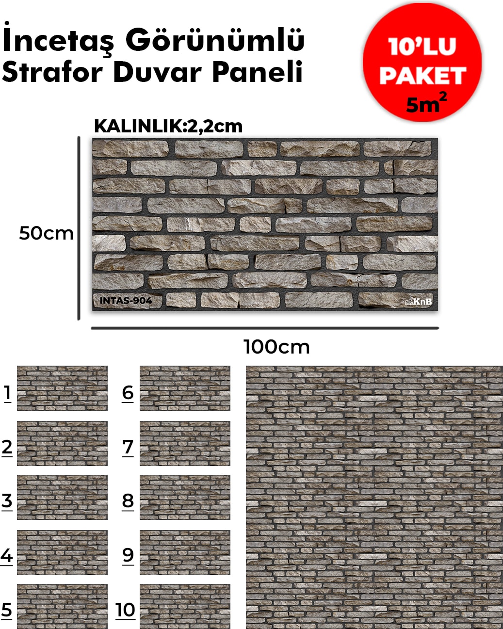 Incetaş Görünümlü Strafor Duvar Paneli (10'lu Paket)