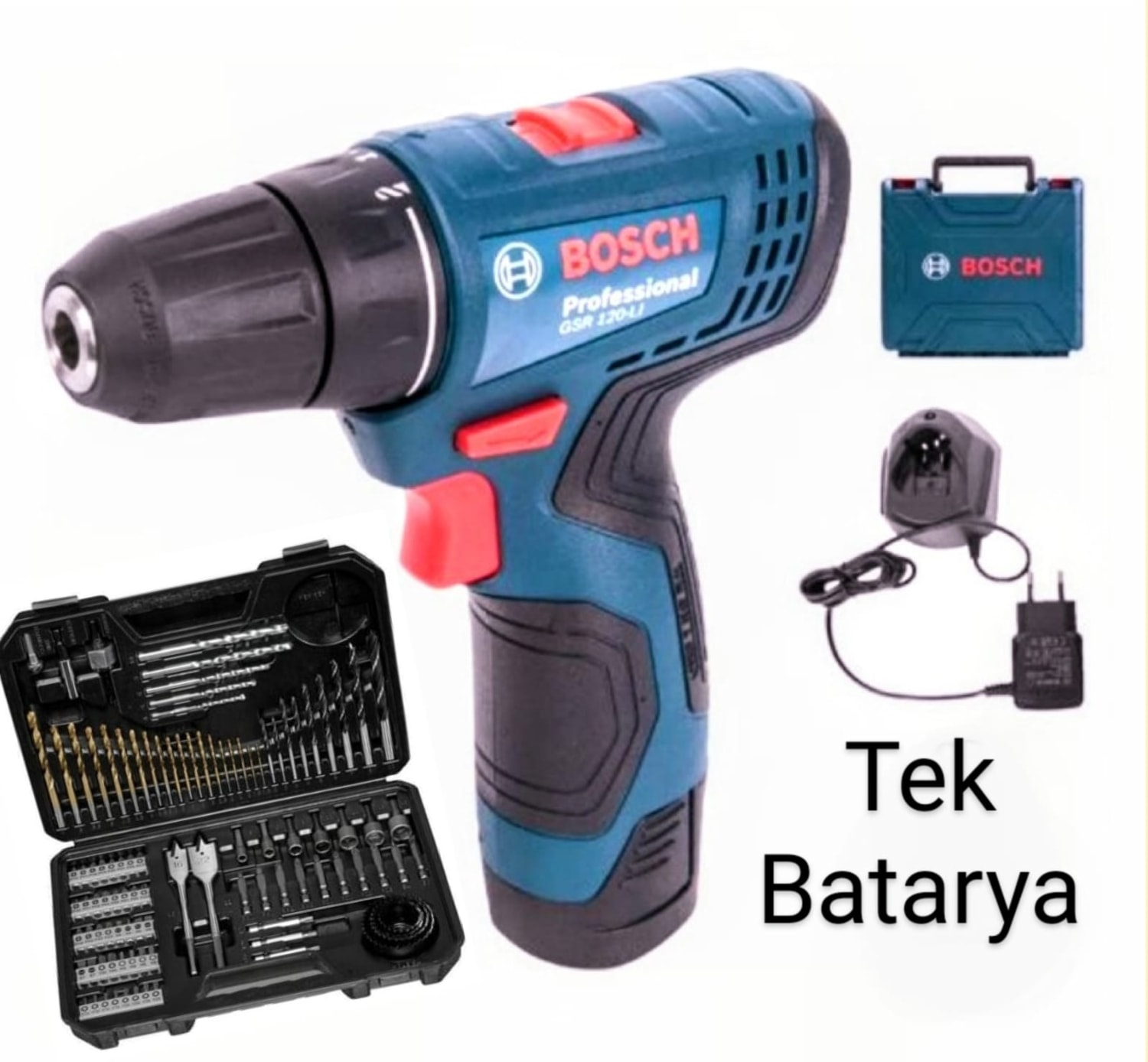 BOSCH Gsr 120 Lı (Tek Batarya) ve  V-Line 103 Parça Vidalama Uçu Seti