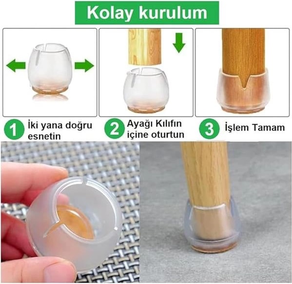 Sandalye Pabucu,masa,koltuk,tabure Ayak Kılıfı 8 Adet Siyah (Medium)