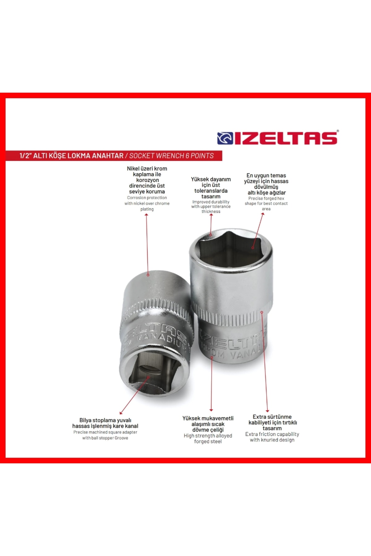 Altı Köşe Lokma Anahtar, 1/2 İnç 24 mm, Yüksek Tork Dayanımı