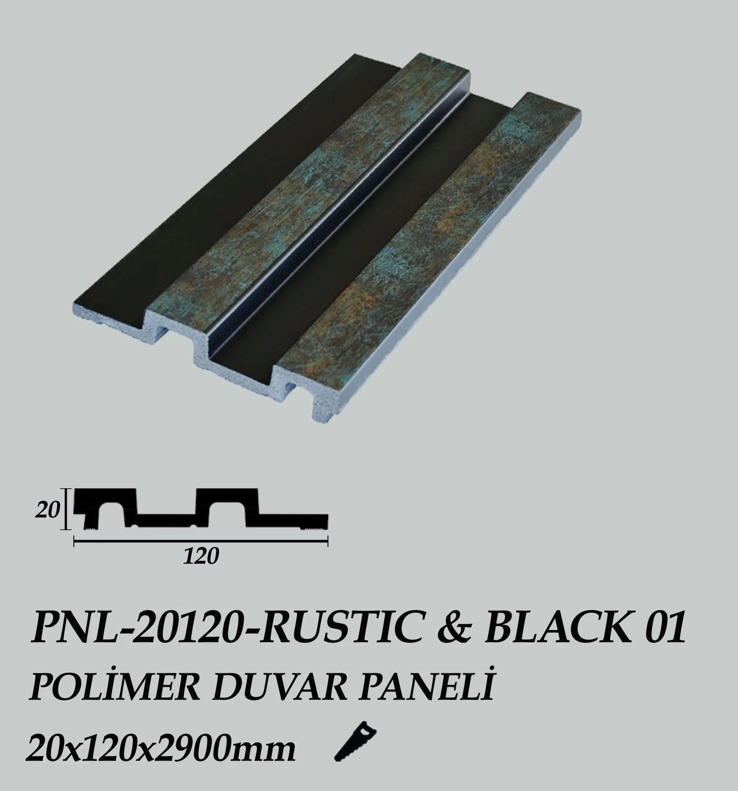 RUSTIC&BLACK 01 Polimer Duvar Paneli 20X120X2900mm