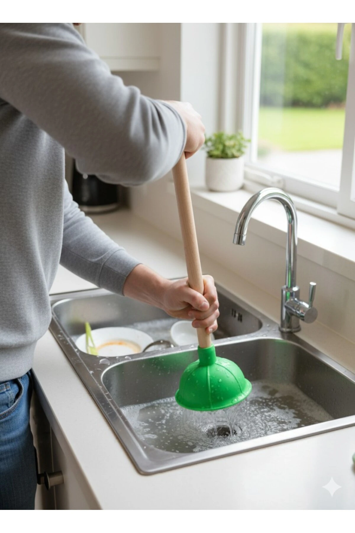 Yeşil - Klozet, Banyo ve Lavabo Gider Açma Pompası