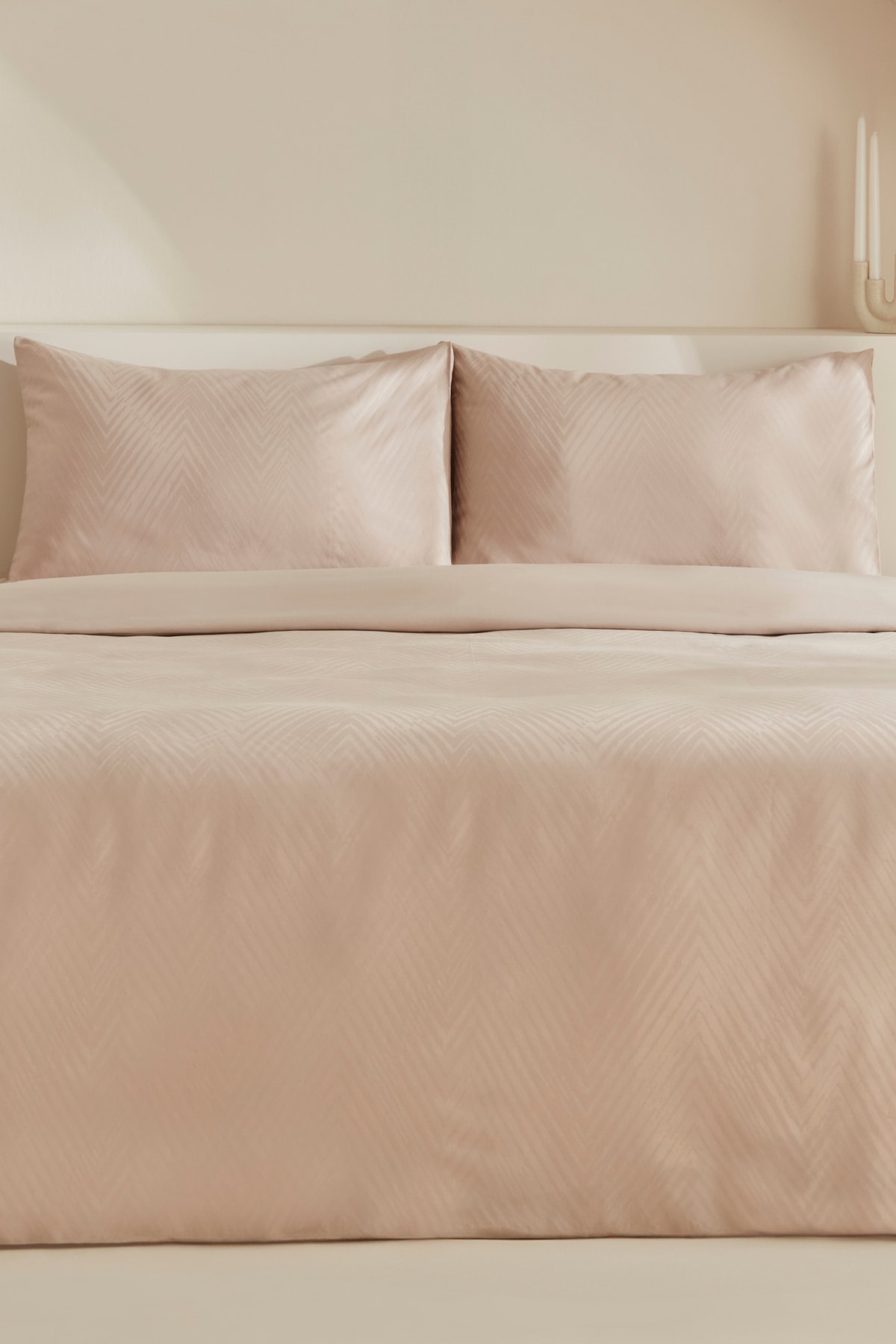 Charm Sion %100 Pamuk Jakarlı Saten King Size Nevresim Takımı Bej