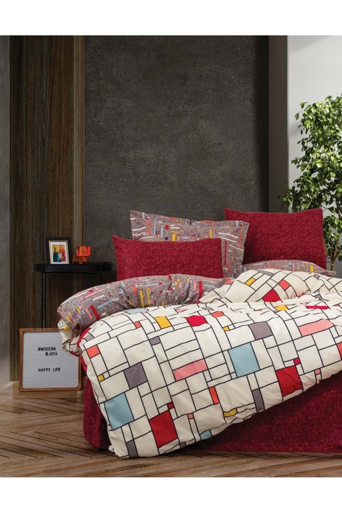 Modern Ranforce Tek Kişilik Nevresim Takımı-joya Bordo