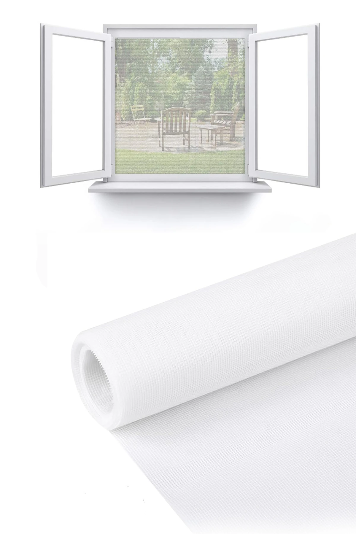 Yapışkanlı Sineklik 130x150 Cm Çift Kanat Beyaz Tül Sineklik Pratik Pencere Uçuşan Sinek Tutucu Ağ