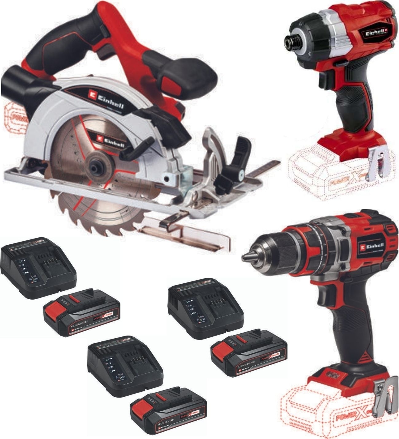 EİNHELL Te-Ci 18 Bl Vidalama Te-Cd 18/50 Li-I Bl Matkap Te-Cs 18/150 Daire Testere 3X2.5AH Set