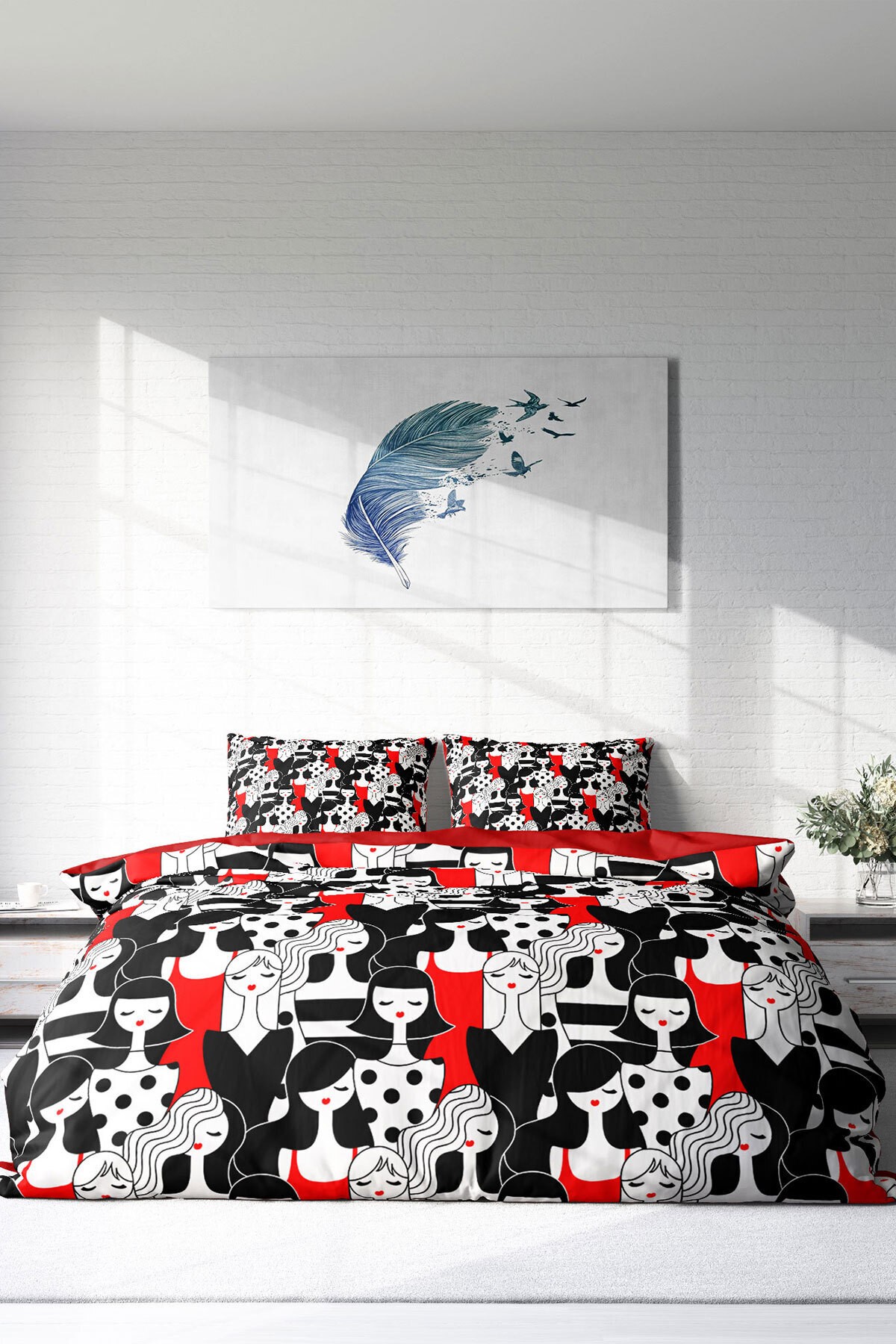 Lastikli Çarşaflı %100 Pamuk Saten Çift Kişilik Nevresim Takımı Womans Pattern