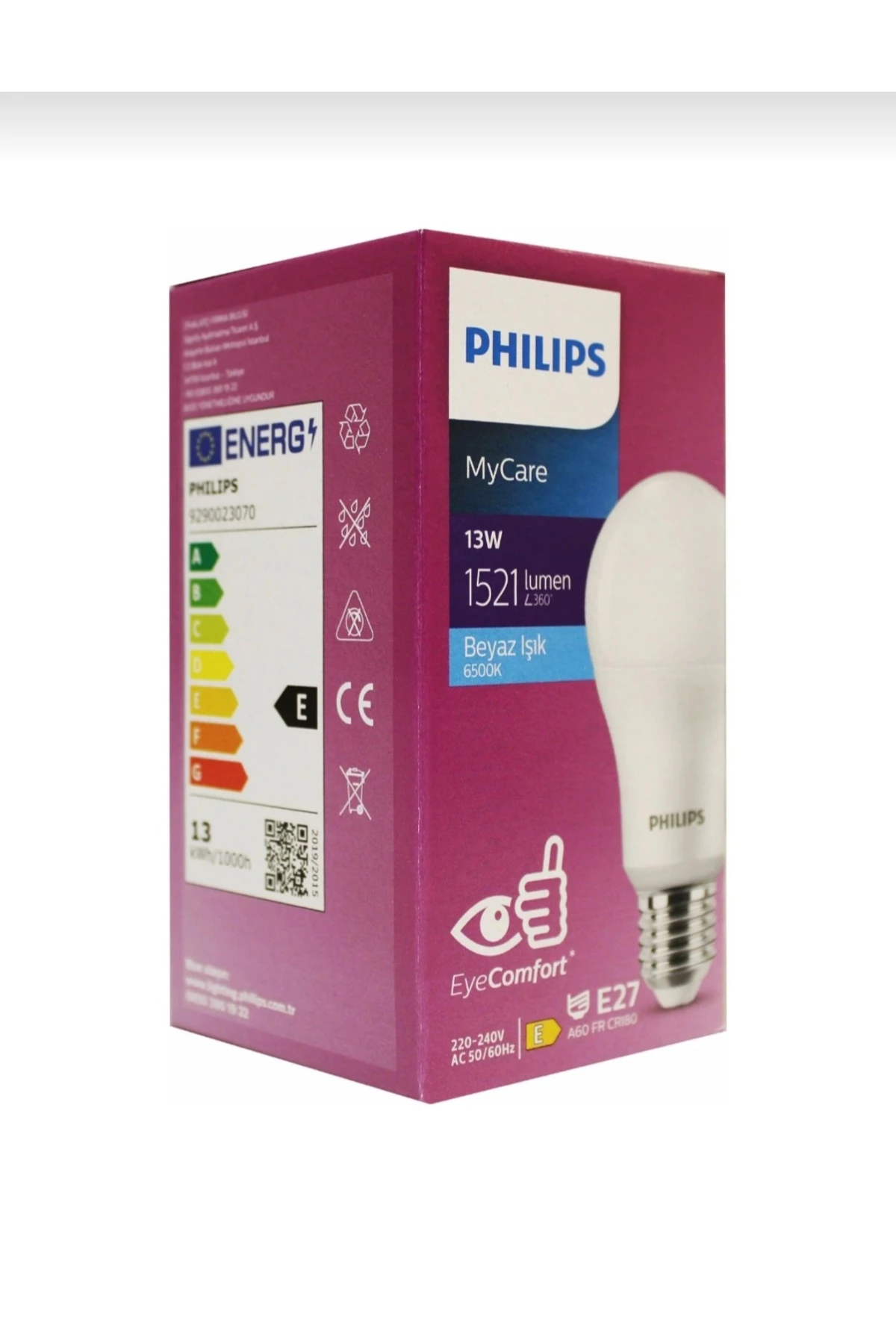 6'Lı Paket 13w 6500 Kelvin Beyaz ışık E27 Duylu 1521 Lümen E Enerji Tüketimi MyCare Led Ampul