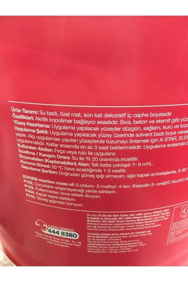 Beyaz Popüler Plastik Iç Cephe Boyası 20 kg