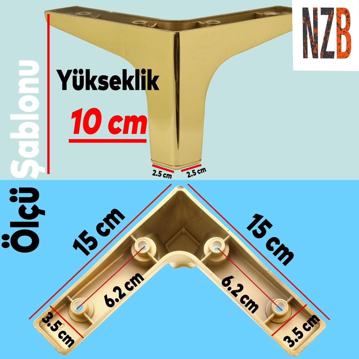 Lüks Mobilya Kanepe Sehpa Tv Ünitesi Koltuk Ayağı 10 cm Altın Gold Baza Ayak