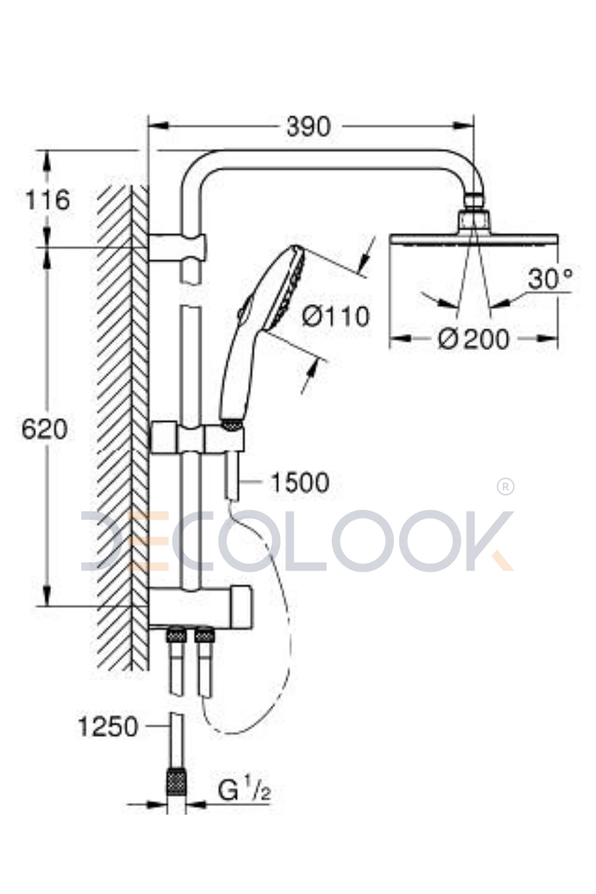 27389003 NEW TEMPESTA 200 DİVERTÖRLÜ DUŞ SİSTEMİ, KROM