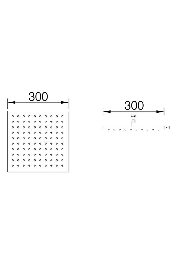 Ankastre Duş Başlığı Borulu Kare Slim Metal 25x25 Cm Tavandan Siyah