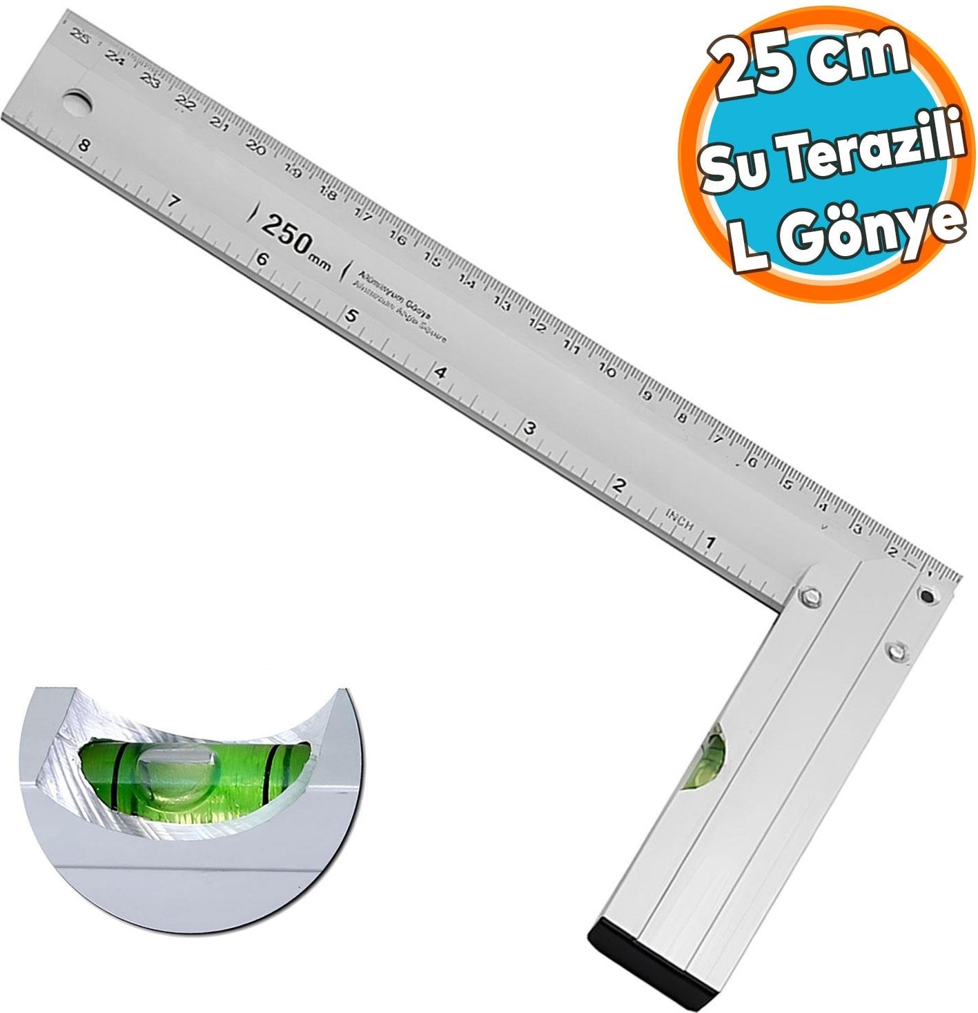 Su Terazili Alüminyum L Gönye Cetvel Kaynak Kaynakçı Marangoz Gönyesi 250 mm