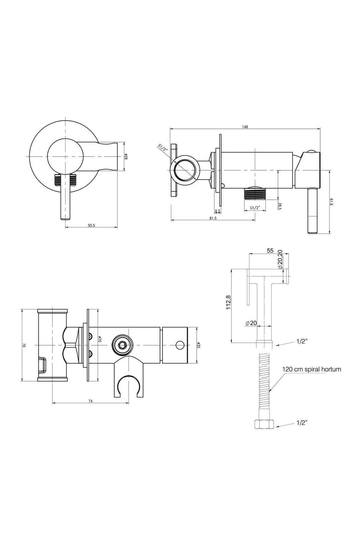 Ankastre Spiralli Taharetmatik Taharet Seti Sıcak Soğuk SET100-3