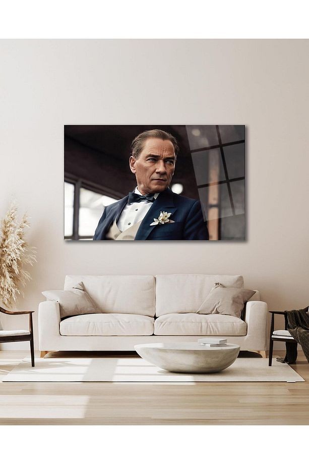 Atatürk Cam Tablo Yapay Zeka Modern Ev Ofis Salon Kurum Hediyelik Tablo