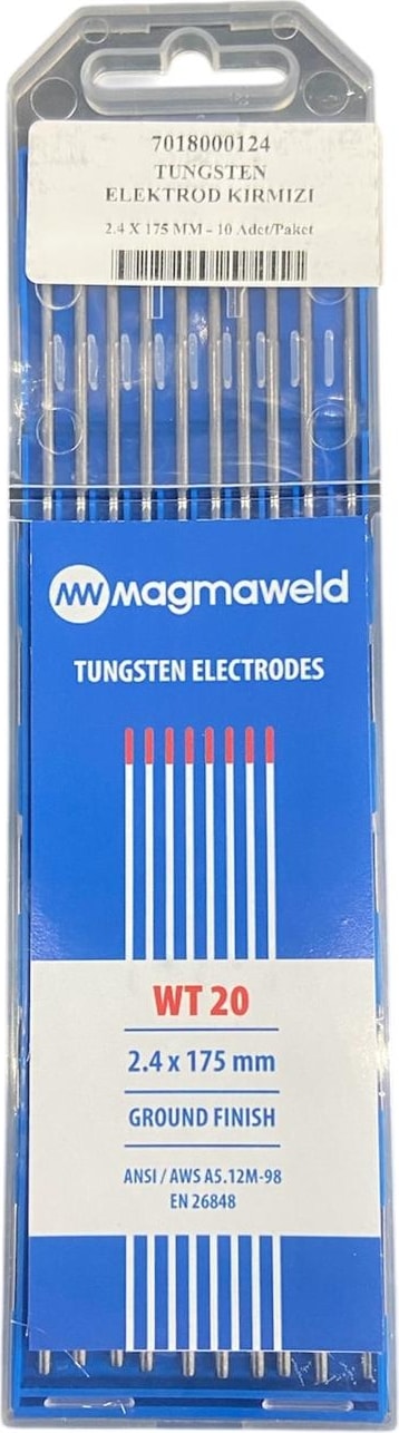 Tungsten Elektrod Kırmızı (Wt-20) 2.4 x 175 mm - 10 Adet 7018000124