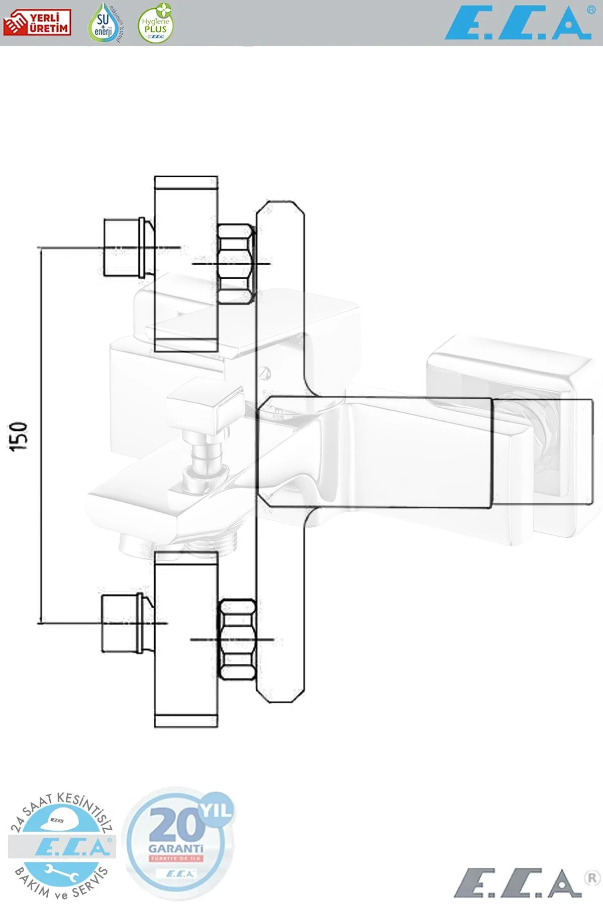 E.c.a Tiera Banyo Duş Bataryası Krom Banyo Bataryası 102102469 ( 20 Yıl Garantili )