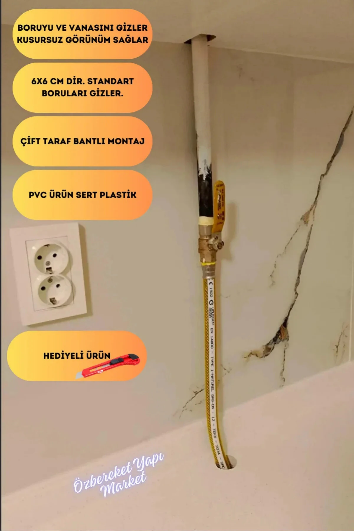 Altın Varak Desen Pratik Doğalgaz Borusu Gizleme Kanalı Kapaklı [ÖZEL ÖLÇÜ İLETİNİZ]6x6 Cm Aç-Kapa