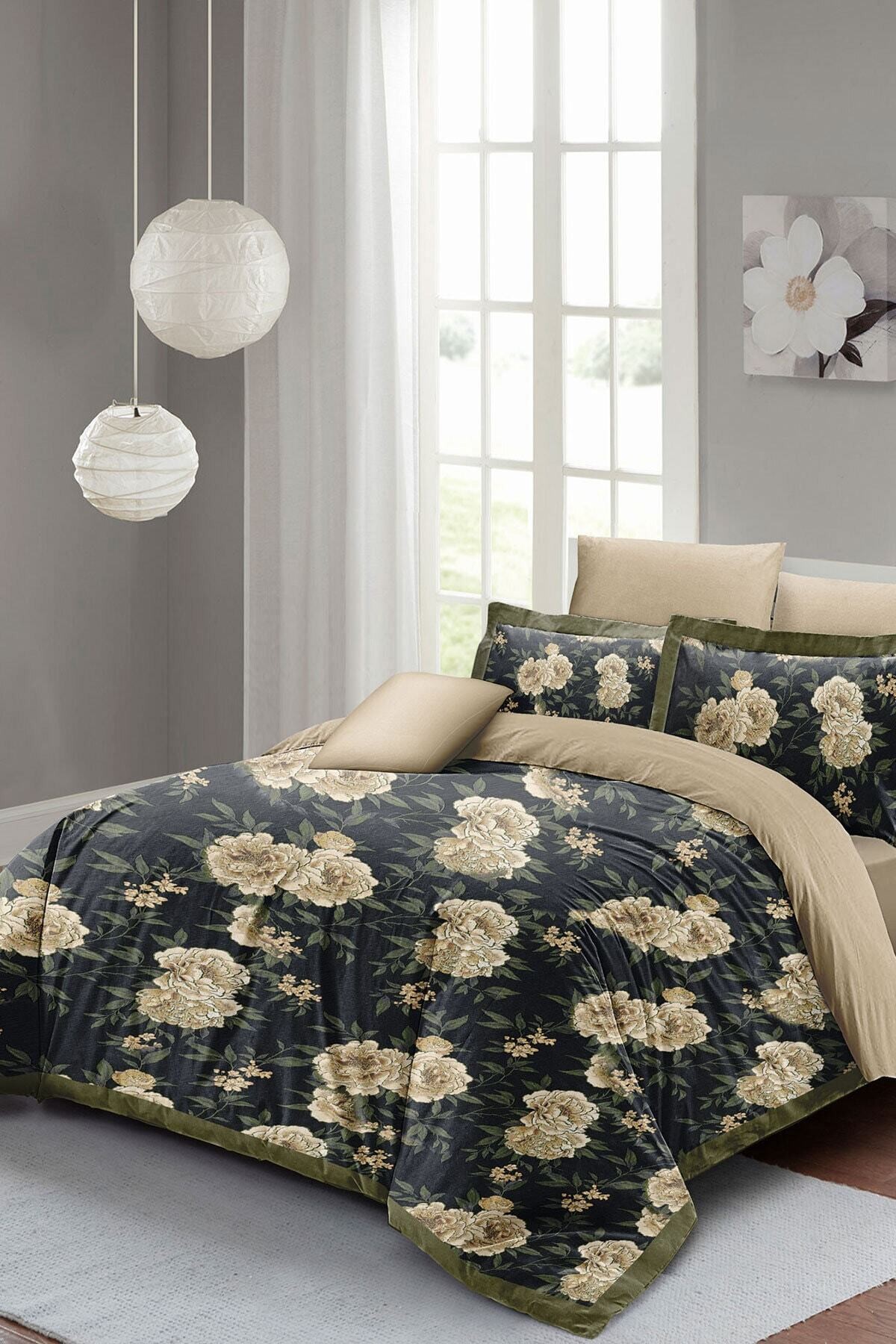 Kıng Sıze Flower Nefti Çift Kişilik Nevresim Takımı 3d Pamuk Saten 220x240cm